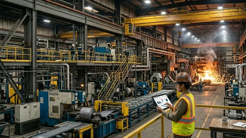 indian factory supervisor using erp system to monitor steel production